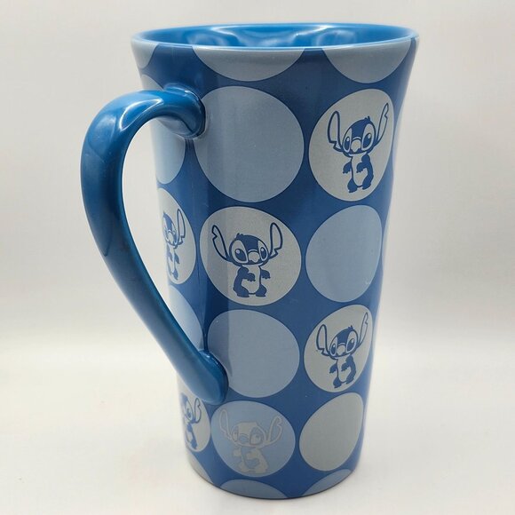 Disney Stitch Ohana Means Family Blue Polka Dot 16oz Ceramic Mug Disney Store - Picture 7 of 8